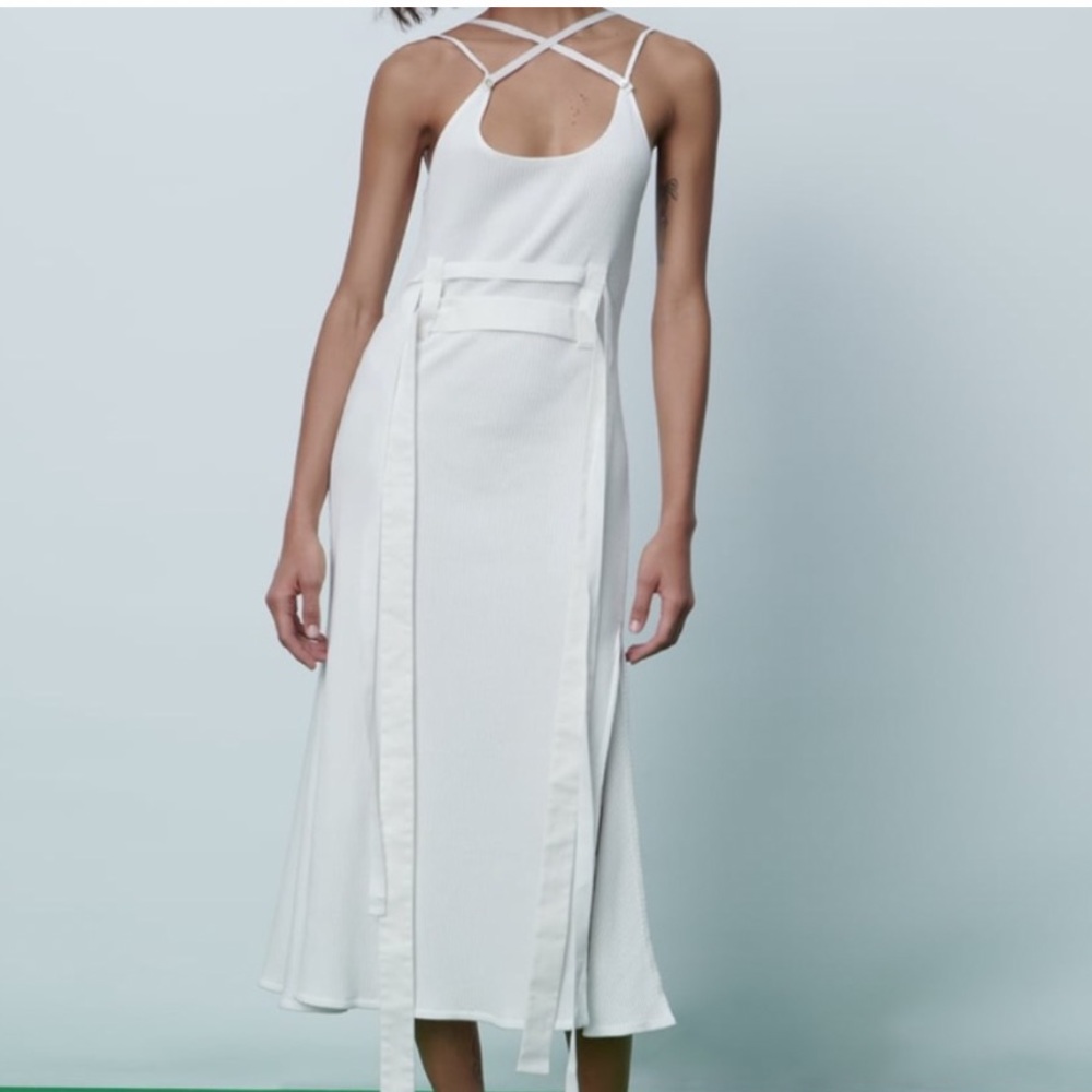 Zara white ribbed midi dress